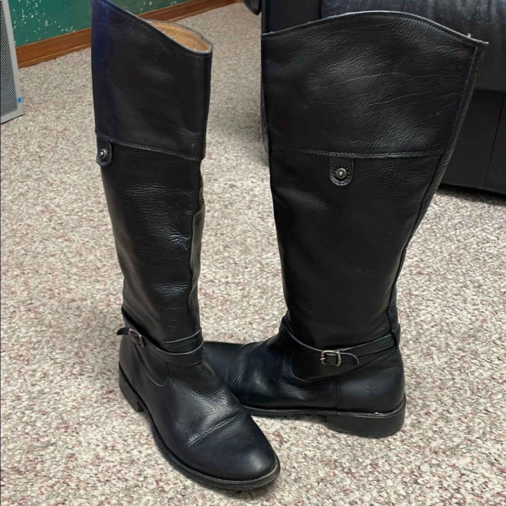 Frye Black Leather Knee-High Boots